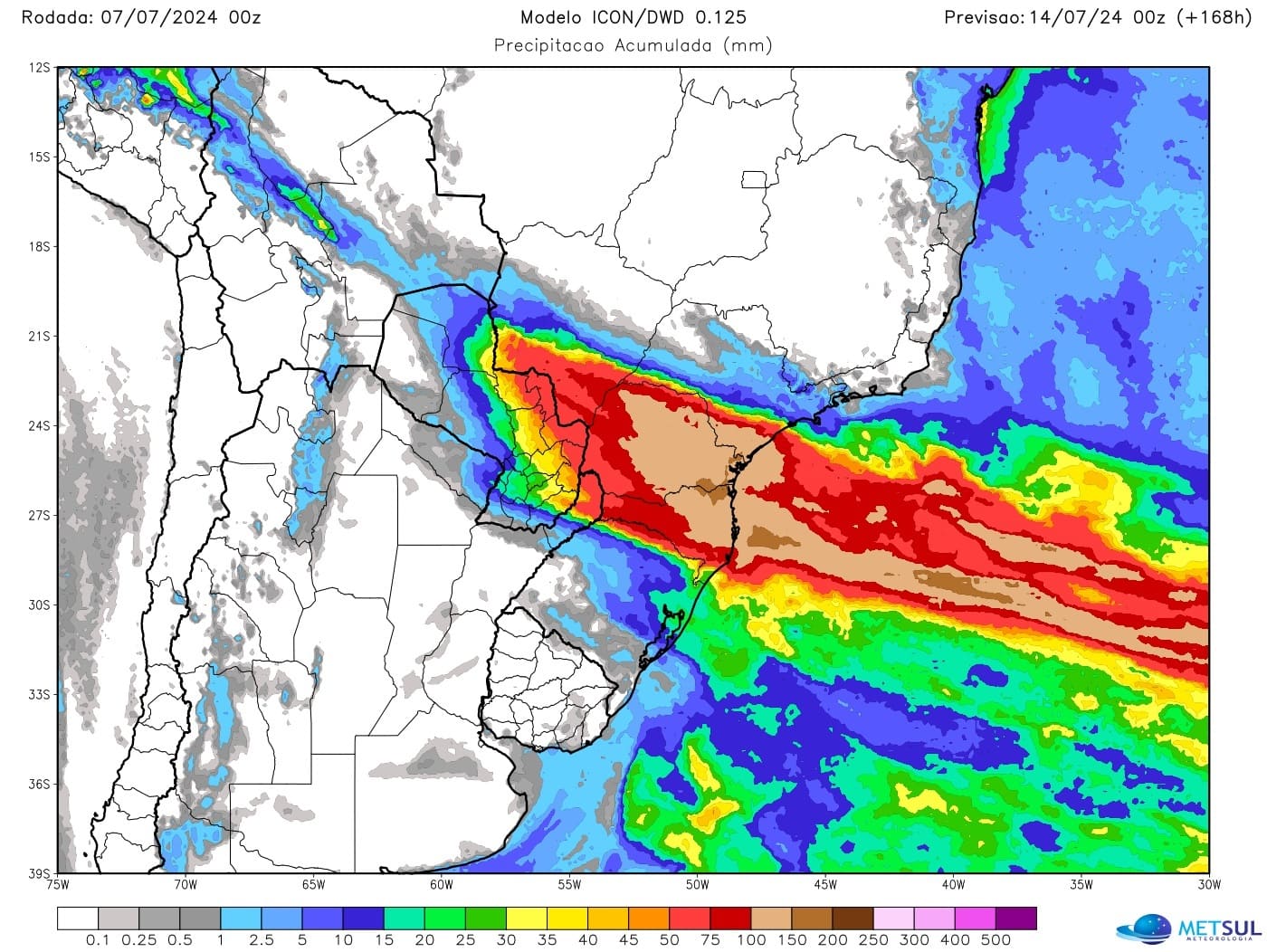 Projeção de chuva acumulada na semana do modelo Icon 