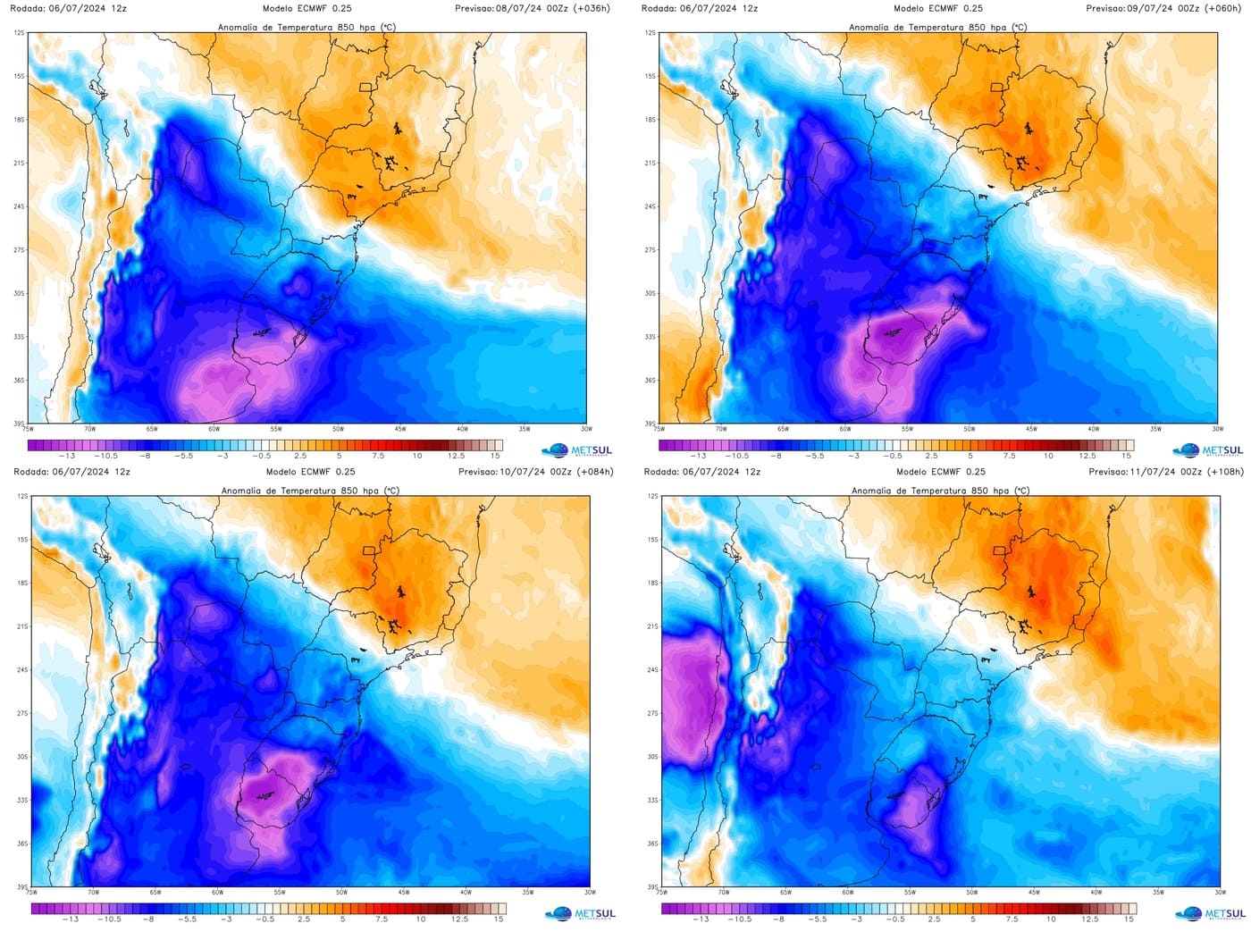 Bolha de ar extremamente frio atingirá nesta primeira metade da semana o Centro da Argentina, Uruguai e a Metade Sul gaúcha