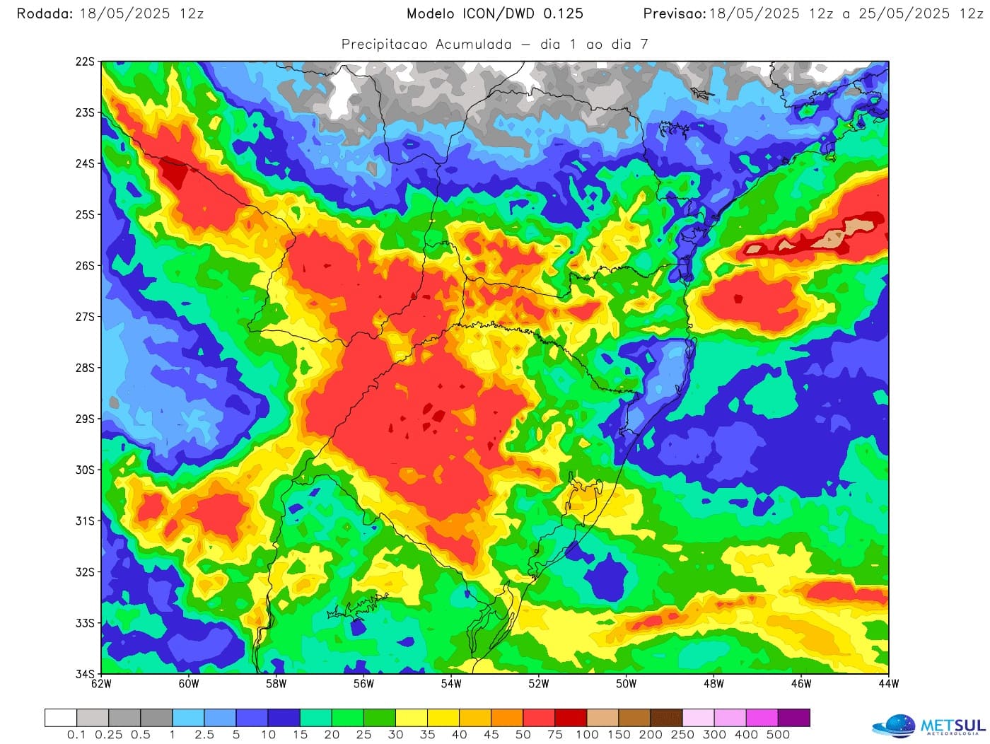 Mapa de previsão de chuva do modelo Icon Mapa de previsão de chuva do modelo Icon