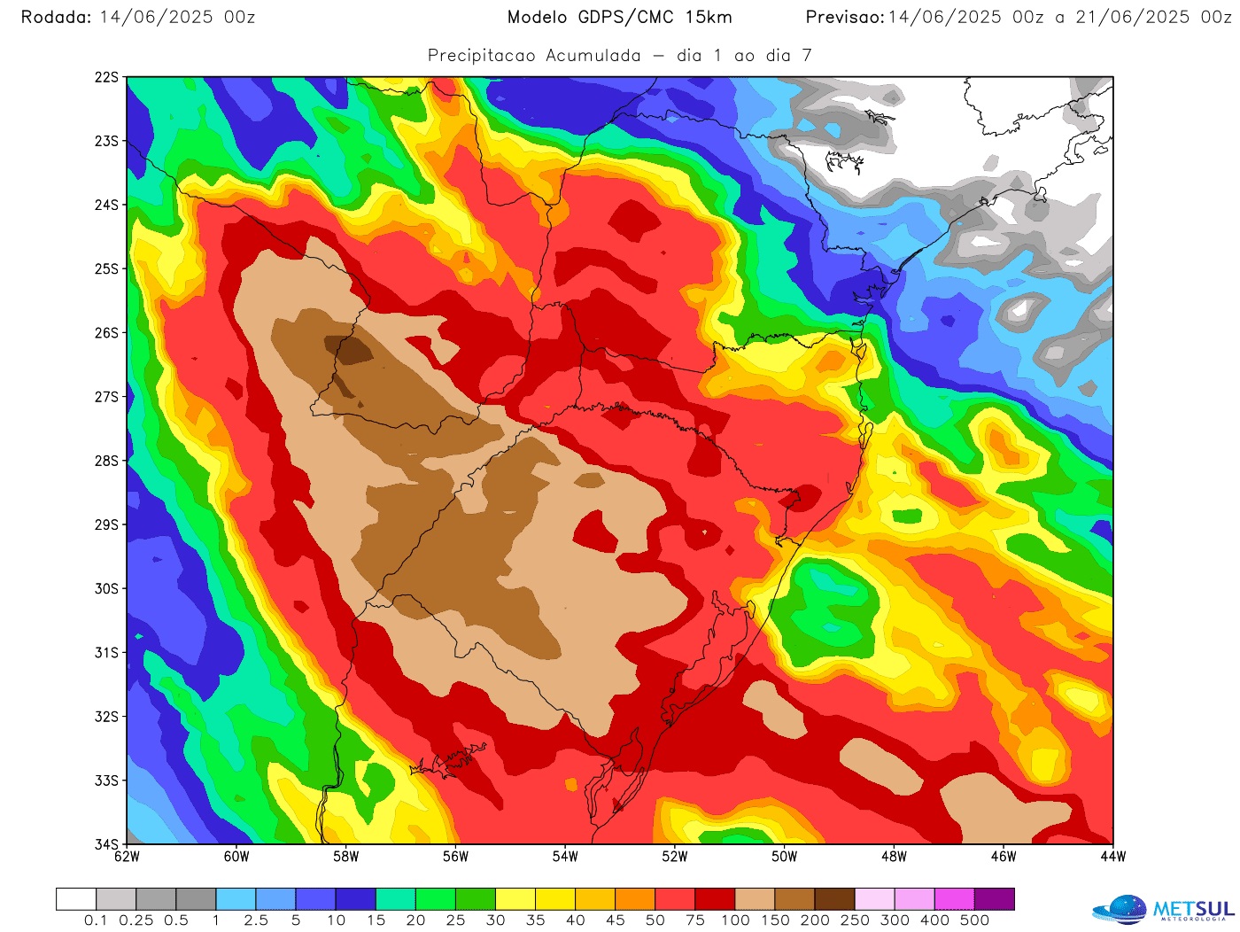 Mapa de chuva Mapa de chuva do modelo canadense
